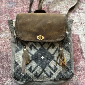 Myra Women's Geometric Pattern Bohemian Backpack with Tassel Zipper Turn Lock
